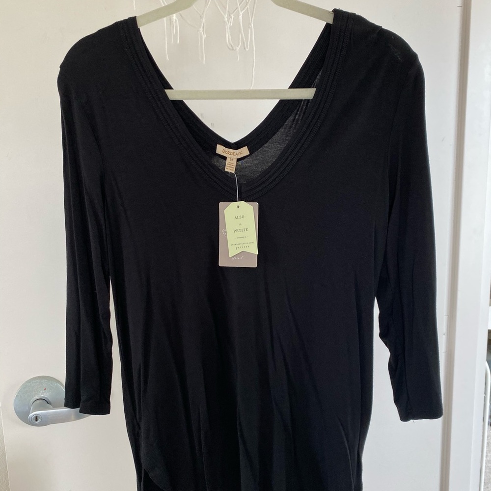 Brand New Anthropologie Black 3/4 Sleeve Top